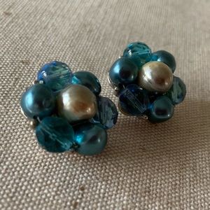 Vintage Blue Bead/Crystal Earrings